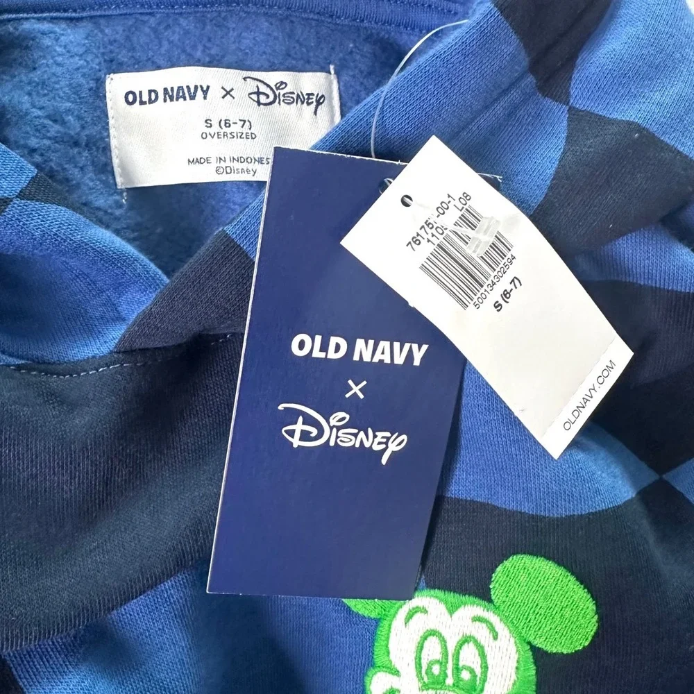 Old Navy Disney Mickey Mouse Oversized Pullover Hoodie Sz S 6-7 Hyper Blue Plaid